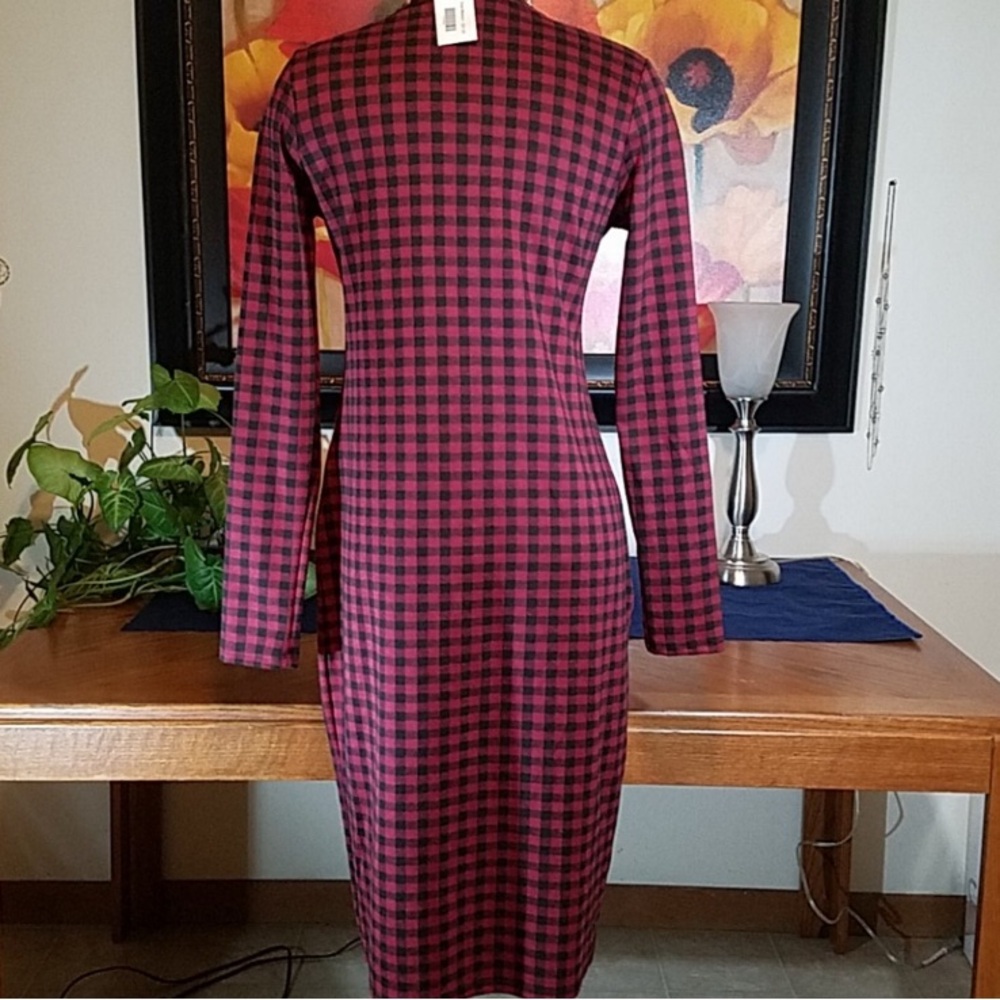 Plaid Long Sleeve Dress Red and Black - Picture 4 of 8